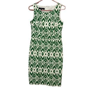 NINE WEST GREEN WHITE GEOMETRIC DESIGN SLEEVELESS ZIPPER BACK DRESS SIZE 4